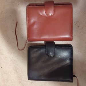 Two midi Budd fine leather pocket diary agenda books with snap closure.